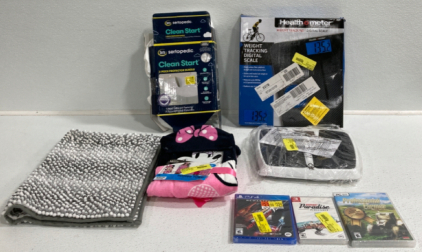 (2) Digital Scales, Bath Rug, Minnie Mouse Towel, Mattress Protector, PS4 Game, PC Game, Nintendo Switch Game