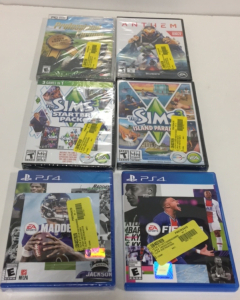 (1) FIFA 21 For PS4, (1) Madden 21 for PS4, (1) Anthem Game For PC, (1) Sims 3 Starter Pack For PC, (1) The Sims 3 For Pc, (1) Professional Farmer Gold Edition For PC