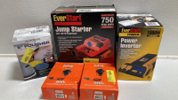 EverStart Jump Starter, EverStart 1000W Power Inverter, 6” Polisher, (2) Onn. Wireless Charging Car Vent Mount