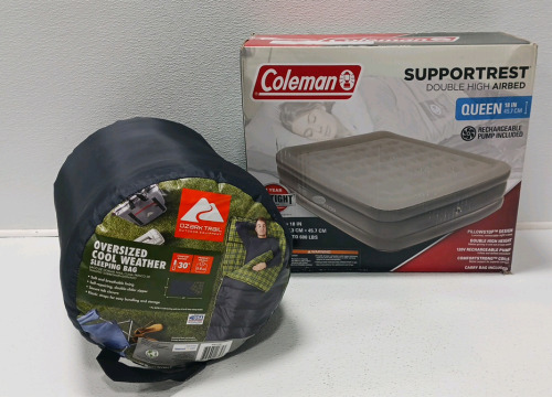 Coleman Double High Queen Airbed And Ozark Trail Oversized Cool Weather Sleeping Bad