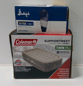 Coleman Double High Twin Air Bed And Slumberjack Mummy Sleeping Bag