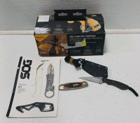 Tool/ Knife Belt Sharpner, Buck Knife, CRKT Knife, And Sog Keychain Knife With Flat Tool