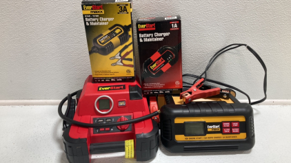 EverStart Brand: Jump Starter, 40A Battery Charger, 3A Charger, 1A Charger