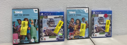 (2) PC Sims 4 Expansion Packs, (2) PS4 Madden 21