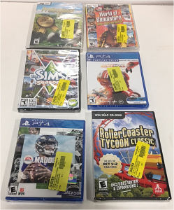 (1) Star Wars Squadrons For PS4 (1) Roller Coaster Tycoon For PC (1) The Sims 3 for PC (1) Madden 21 For PS4 (1) Professional Farmer For PC (1) World Of Simulators Farm, Drive and Rescue For PC