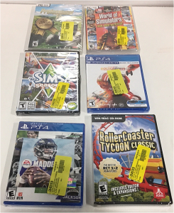 (1) Star Wars Squadrons For PS4 (1) Roller Coaster Tycoon For PC (1) The Sims 3 for PC (1) Madden 21 For PS4 (1) Professional Farmer For PC (1) World Of Simulators Farm, Drive and Rescue For PC