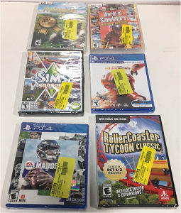 (1) Star Wars Squadrons For PS4 (1) Roller Coaster Tycoon For PC (1) The Sims 3 for PC (1) Madden 21 For PS4 (1) Professional Farmer For PC (1) World Of Simulators Farm, Drive and Rescue For PC