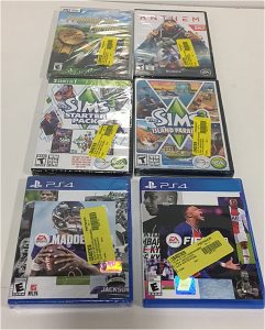 (1) FIFA 21 For PS4 (1) Madden 21 for PS4 (1) Anthem Game For PC (1) Sims 3 starter Pack For PC (1) The Sims 3 For Pc (1) Professional Farmer Gold Edition For PC