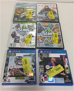 (1) FIFA 21 For PS4 (1) Madden 21 for PS4 (1) Anthem Game For PC (1) Sims 3 starter Pack For PC (1) The Sims 3 For Pc (1) Professional Farmer Gold Edition For PC