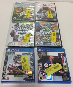 (1) FIFA 21 For PS4 (1) Madden 21 for PS4 (1) Anthem Game For PC (1) Sims 3 starter Pack For PC (1) The Sims 3 For Pc (1) Professional Farmer Gold Edition For PC
