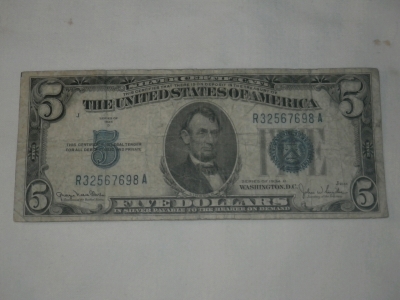 1934D 5 Dollar Blue Seal Certificate