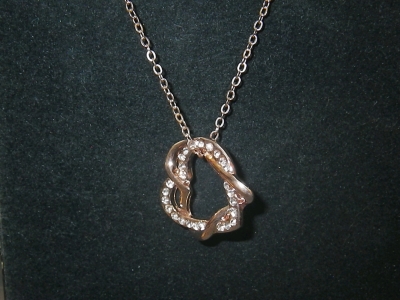 Rose Gold Tone Double Heart Necklace 16"