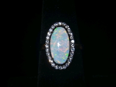 White Fire Opal Halo Setting Silver Size 7