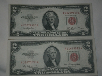 2 Red Seal 1953 2 Dollar Notes