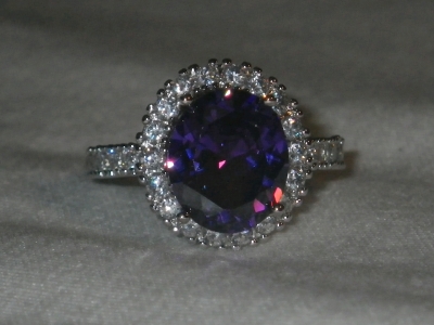 Silver Tone Hollow Setting Amethyst CZ Size 7