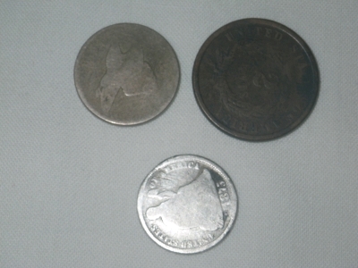 1861 2 Cent + 1875 Dime 1800 1 Cent