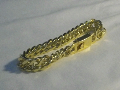 Gold Tone Large Link Cuban Bracelet - 8 Inches