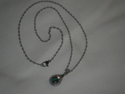 Silver Tone Emerald Halo Setting Necklace 18 Inches