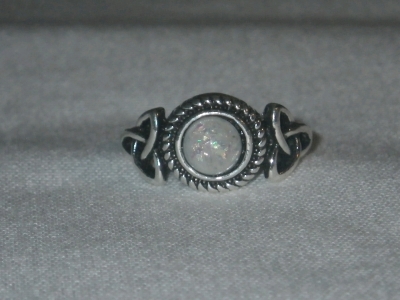 Fire Opal Silver Tone Ring Size 5