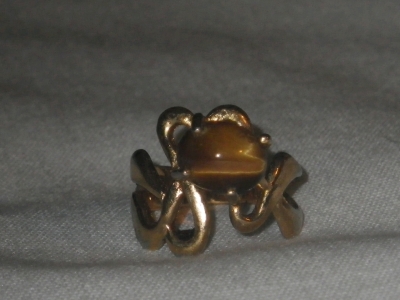 Custom Gold Tone Design Ring with Tiger Eye size 5.5