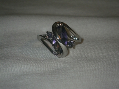 Designer Silver Tone Ring with Purple Stone size 6.5