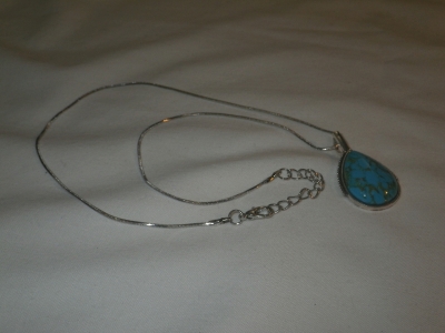 Copper Turquoise Pendant on Silver Chain 18 Inches