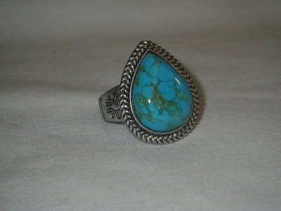 Copper Turquoise Stone in Silver Tone Ring Size 8