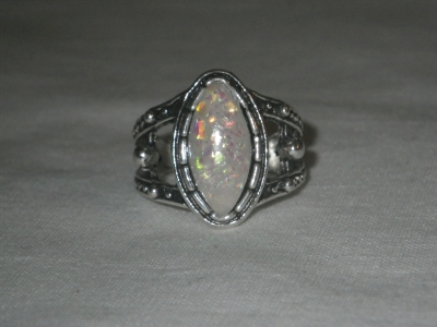 Silver Tone Fire Opal Ring Size 5