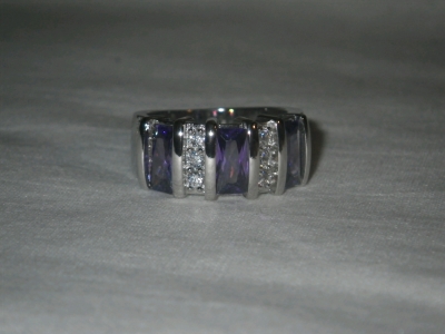 Wide Band Purple Stones Silver Toned Ring Size 7