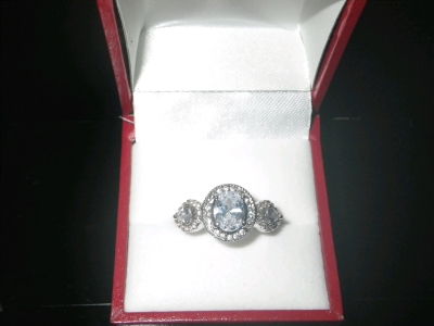 3 Stone Halo Setting Wedding Ring Size 6