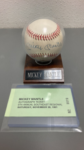 Mickey Mantle Autographed Baseball With Autograph Ticket