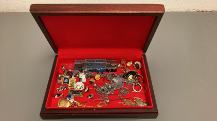 Wooden Jewelry Box With Assorted Jewelry