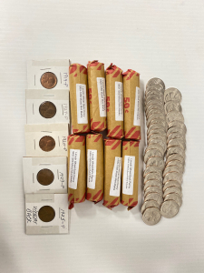 Assorted Wheat Back Pennies and Quarters