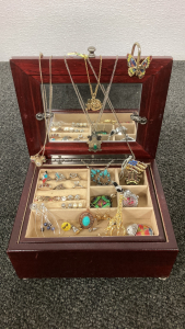 Jewelry Box With Assorted Costume Jewelry