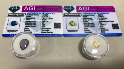 (1) 4.15 Natural Purple Paraiba Tourmaline W/ COA, (1) 2.95ct Padparadsha Orange Sapphire Gemstone W/COA