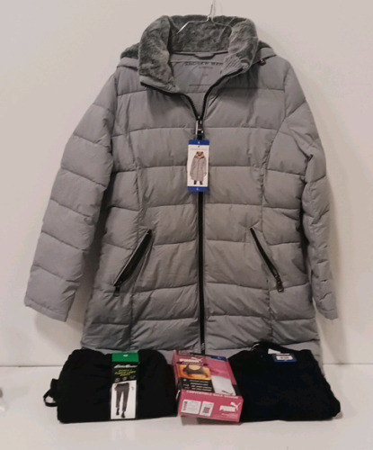 COSTCO CLOTHING - NEW Andrew Marc Coat, Eddie Bauer Fleece Lined Pants, Black Jeans, And Puma Sports Bras