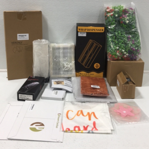 (1) Plastic Wrap Dispenser W/ 2 Slots (1) Flannel Tablecloth (1) Table stunner (1) Throw Pillow Covers (1) Couch Cushion Support Insert (1) 4-pcs Fake Succulent Plants In Pots (1) Bunch of Fake Flowers (1) Bedside Table Lamp and More Home Decor Items