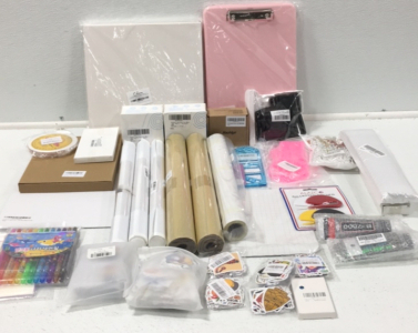 (1) 6-pack 12&rdquo;x12&rdquo; PVC Sheets (1) Plastic Clip Board (2) Transparent Tape (2) Leather Repair Tape (1) Resin Molds and More Various Crafting Supplies