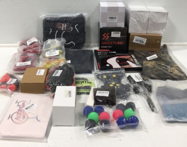 (1) Gym Duffle Bag (3) Lifting Wrist Support (1) Sauna Vest (1) Crampons Ice Cleats (1) Hiking Boot Laces (1) Knee Brace (1) Souga Yilang Spinning Fishing Reel (1) Water Float Valve (1) Hunting Leg Cover and More Sporting Goods an Outdoor Activity Accesso