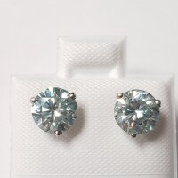 $1100 14K Vivid Blue Green Moissanite(2ct) Earrings