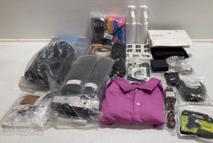 Foam Curlers Kit, Men&rsquo;s XL-XXL Button Up Shirt, Tiara, Wig and Extensions, Beard Bib, Magnetic Lashes, 3XL Back Brace, Toiletry Bag, Neck Stretcher and more