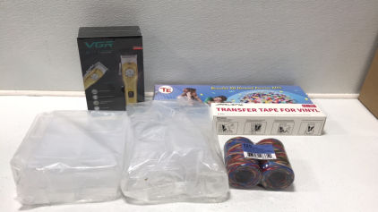 VGR Hair Clippers-(2) Bags Plastic Containers-Tape For Vinyl-5D Diamond Painting Kits and paper Ribbons