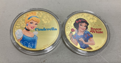 (2) Disney Princess Gold Plated New Zealand Elizabeth II 2022 Coins&hellip; Cinderella,Snow White