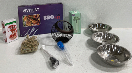 BBQ Tool Set, Cherry Pitter, Coffee Pod Holder, Water Bottle, 3pc Stainless Steel Bowls And More