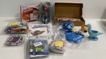 Bead Gun, Foam Counters, Paint Brushes, Spider-Man Fans, Plush Toys, Lion Statue, Dinosaur Statue, Birthday Party Supplies