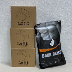 (3) Face Shields, (1) M Size Back Brace
