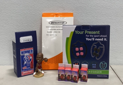 (4) Bike Taillights, (1) MJ Bobble Head, (1) Dual Sided Massager, and more!