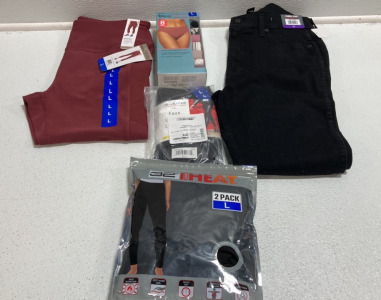 COSTCO CLOTHING - NEW Women&rsquo;s Clothes From Costco Size Large: Brick Red Workout Pants, Black Jeans, Pack of 8 Underwear, Faux Leather Leggings, Pack of 2 Leggings