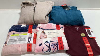 COSTCO CLOTHING - NEW Women&rsquo;s Clothes From Costco Size Medium: Tan Thick Light Jacket, Blue Fleece Lined Jacket, 3-Piece Sleep Set, Pink Buffalo Plaid Sleep Set, Maroon Long Sleeve