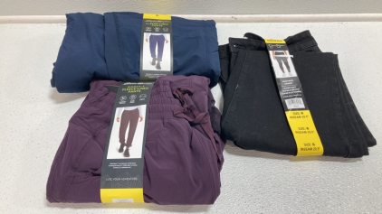 COSTCO CLOTHING - NEW Women&rsquo;s Clothes From Costco Size 6: Black Jeans, (1) Blue and (1) Purple Fleece Lined Pants